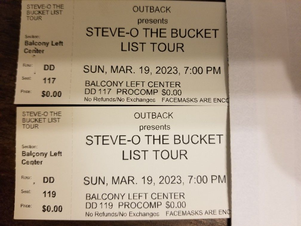 2 Steve-O The Bucketlist Tour Tickets