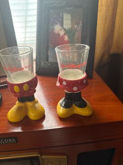 Mickey and Minnie Walt Disney World ceramic-leg shot glass pair