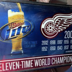 🏒 Rare 2008 Miller Lite Detroit Red Wings Bar Mirror – 3.5ft x 4ft+ 🍺