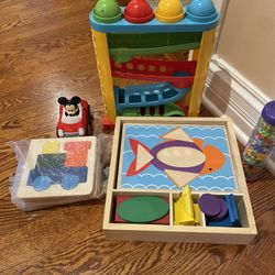 Baby/toddler developmental toy bundle Melissa and Doug block puzzles, push balls