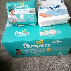 Size 4 With Pampers Wipes &Water Wipes