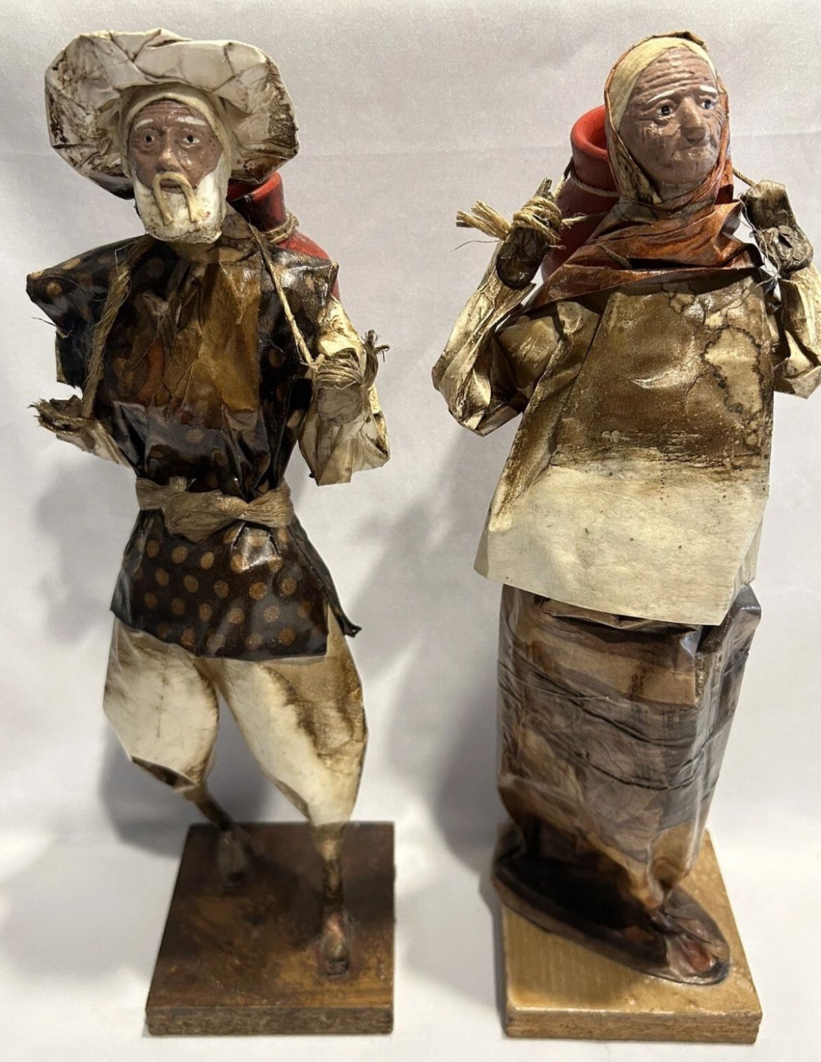 Vintage Handmade Paper Mache Folk Art Man and Woman 13”