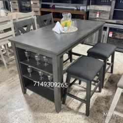 Grey Dining-Set With 2 Stools And 2 Chairs