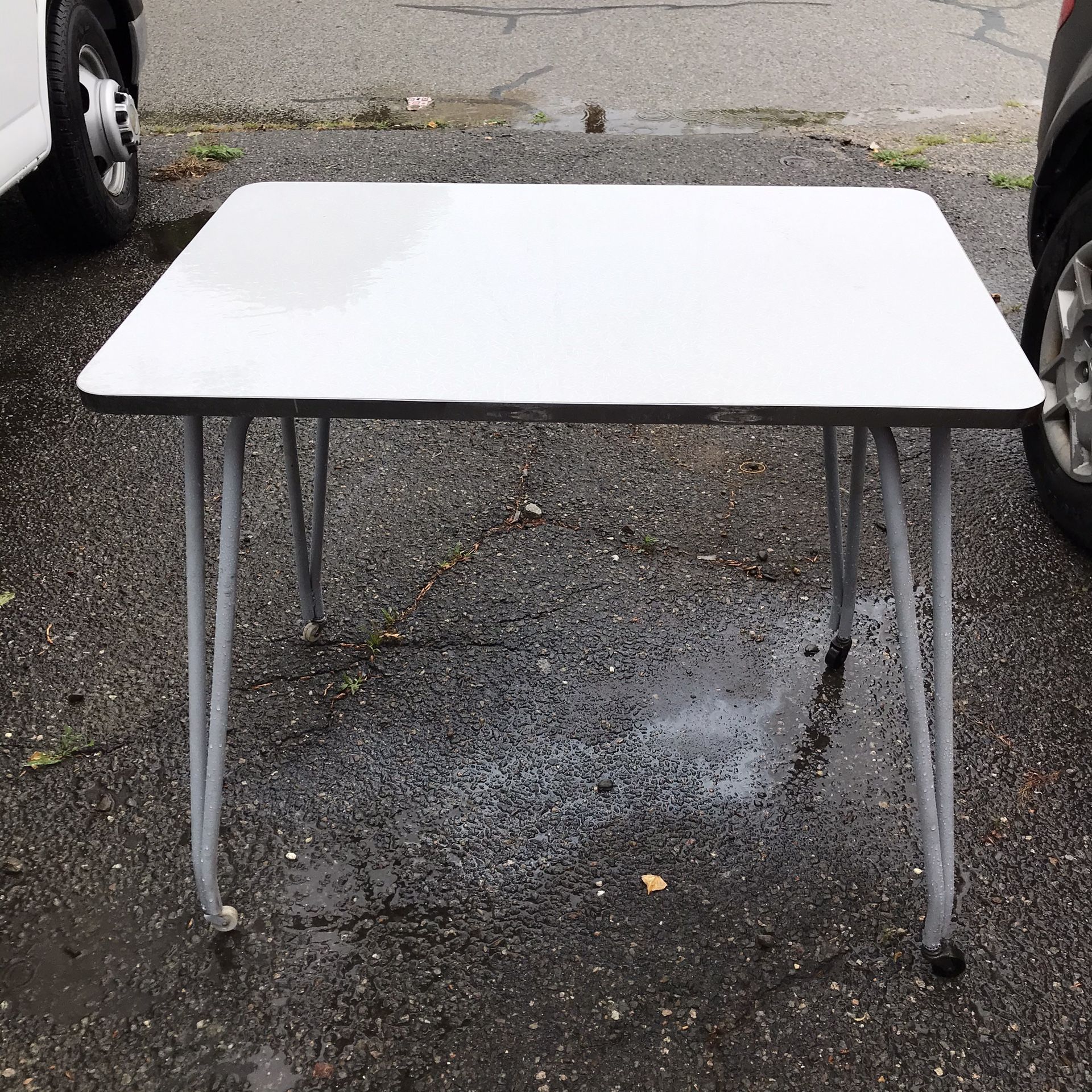 Vintage Midcentury Kitchen Table on Wheels