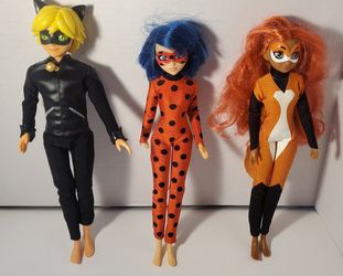 Miraculous Ladybug Doll Lot of 3 Cat Noir Ladybug Rena Rouge 10.5" tall
