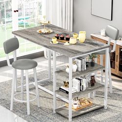 2-person dining table set, modern bar table set with wine rack, counter-height dining table set, suitable for kitchens, apartments, and bars - gray