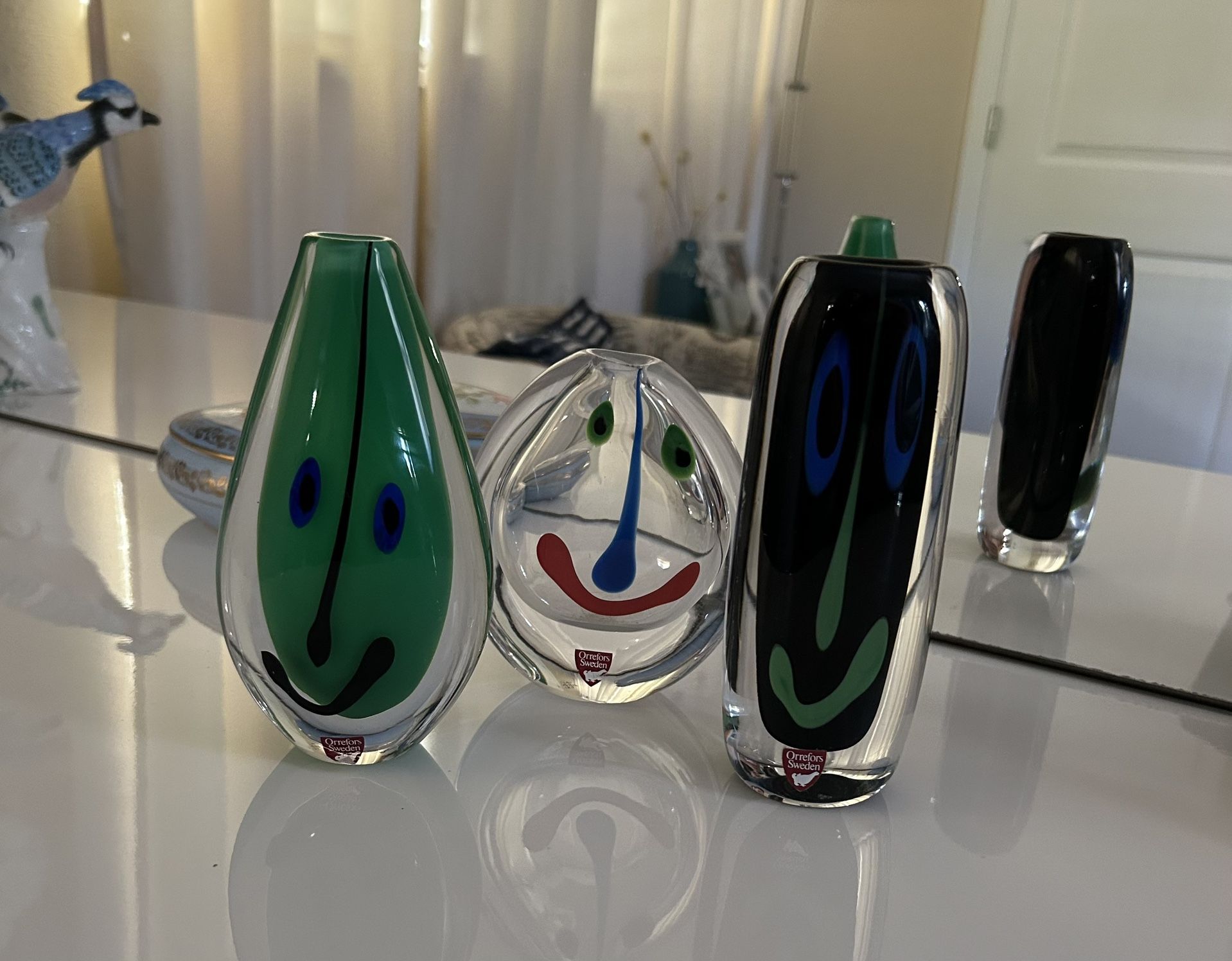Orrefors Crystal, Smiley Face Vases