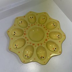Easter Chick Chicken Yellow 10 Eggs Devilled Egg Plate Ceramic Farmhouse
