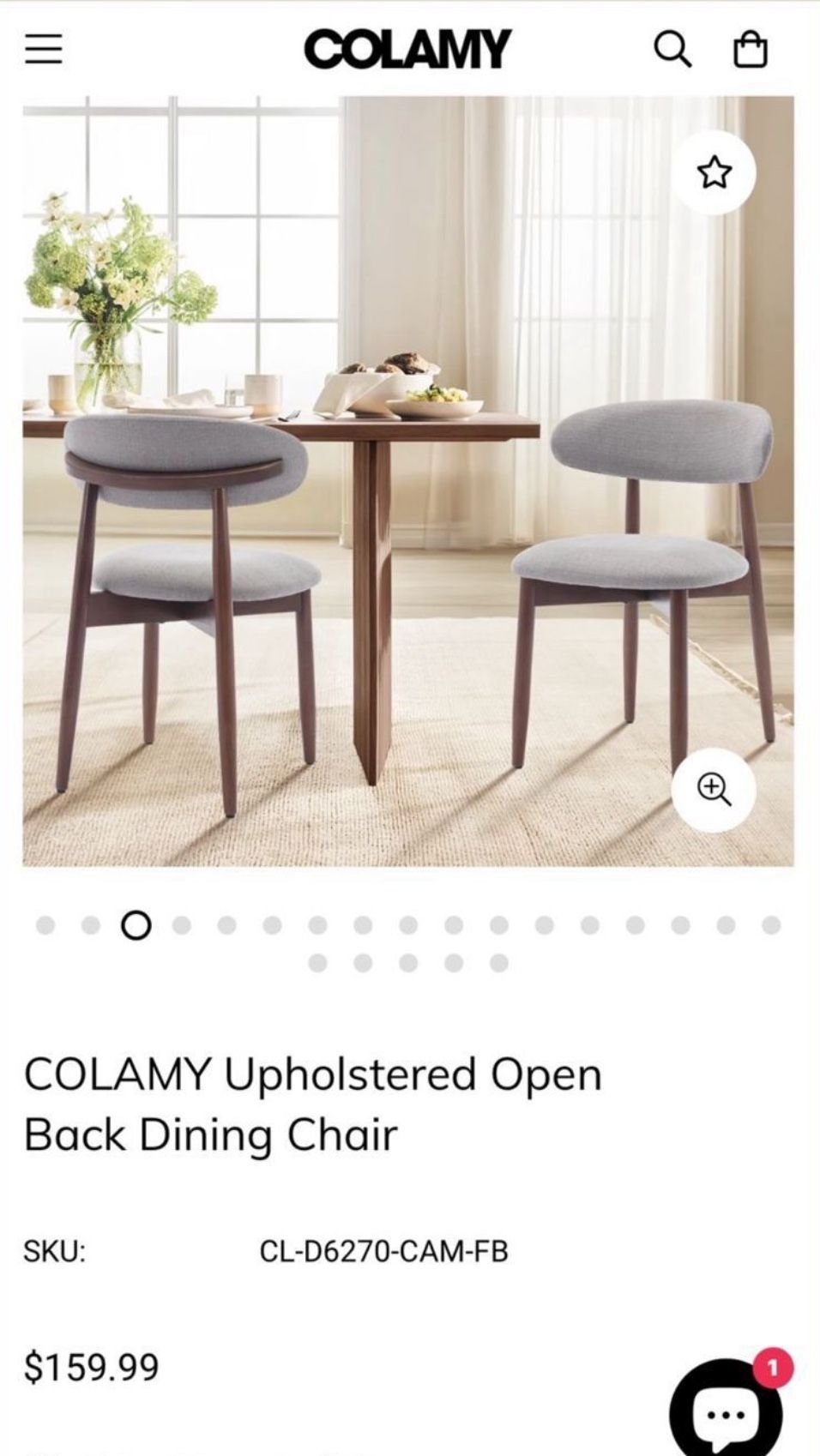 COLAMY Upholstered Open Back Dining Chair