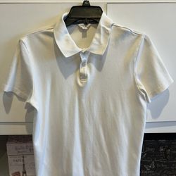 Calvin Klein Men’s Polo Shirt – White with Gray Trim Inside Collar – Size M