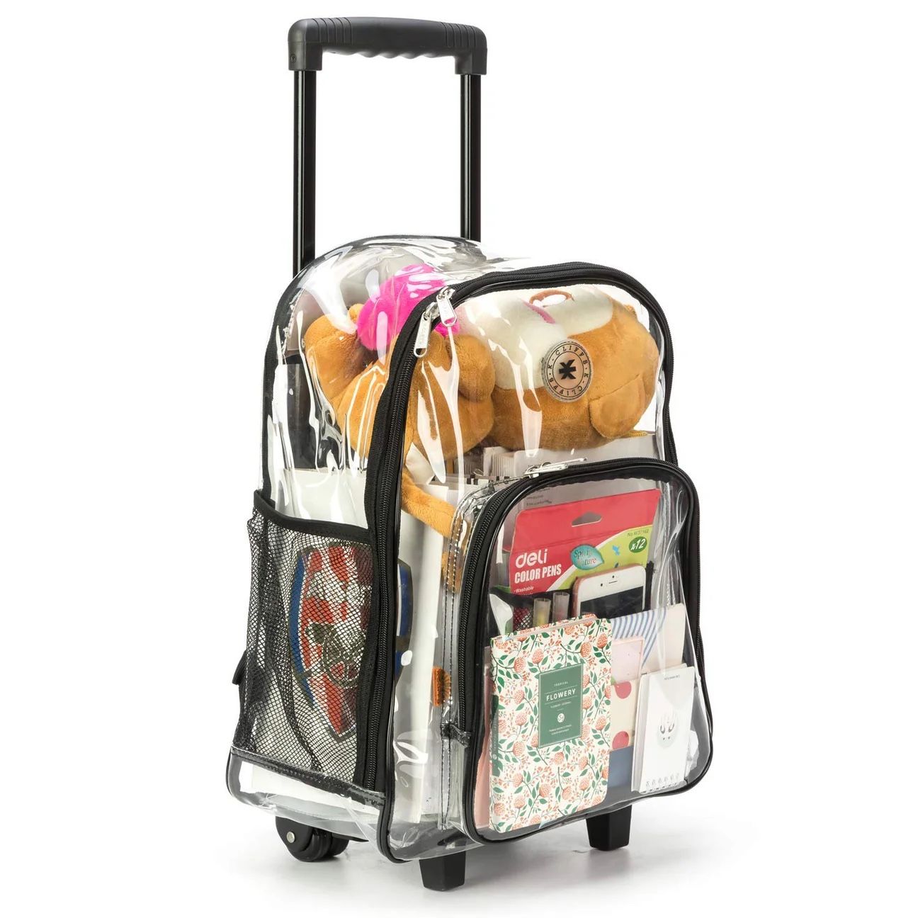 Rolling Clear Backpack Heavy Duty See Through Daypack School Bookbag with Wheels