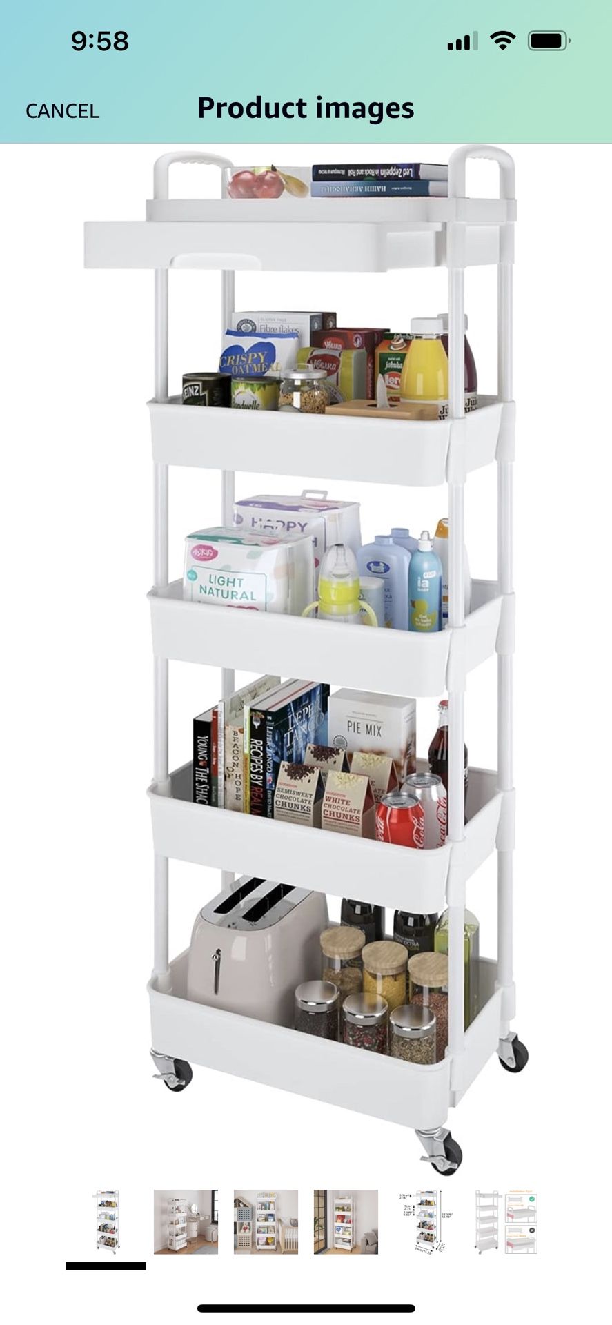 5-Tier Rolling Utility Cart with Drawer - White