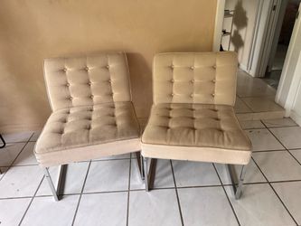 Pair of Tufted Accent Chairs with Chrome Legs