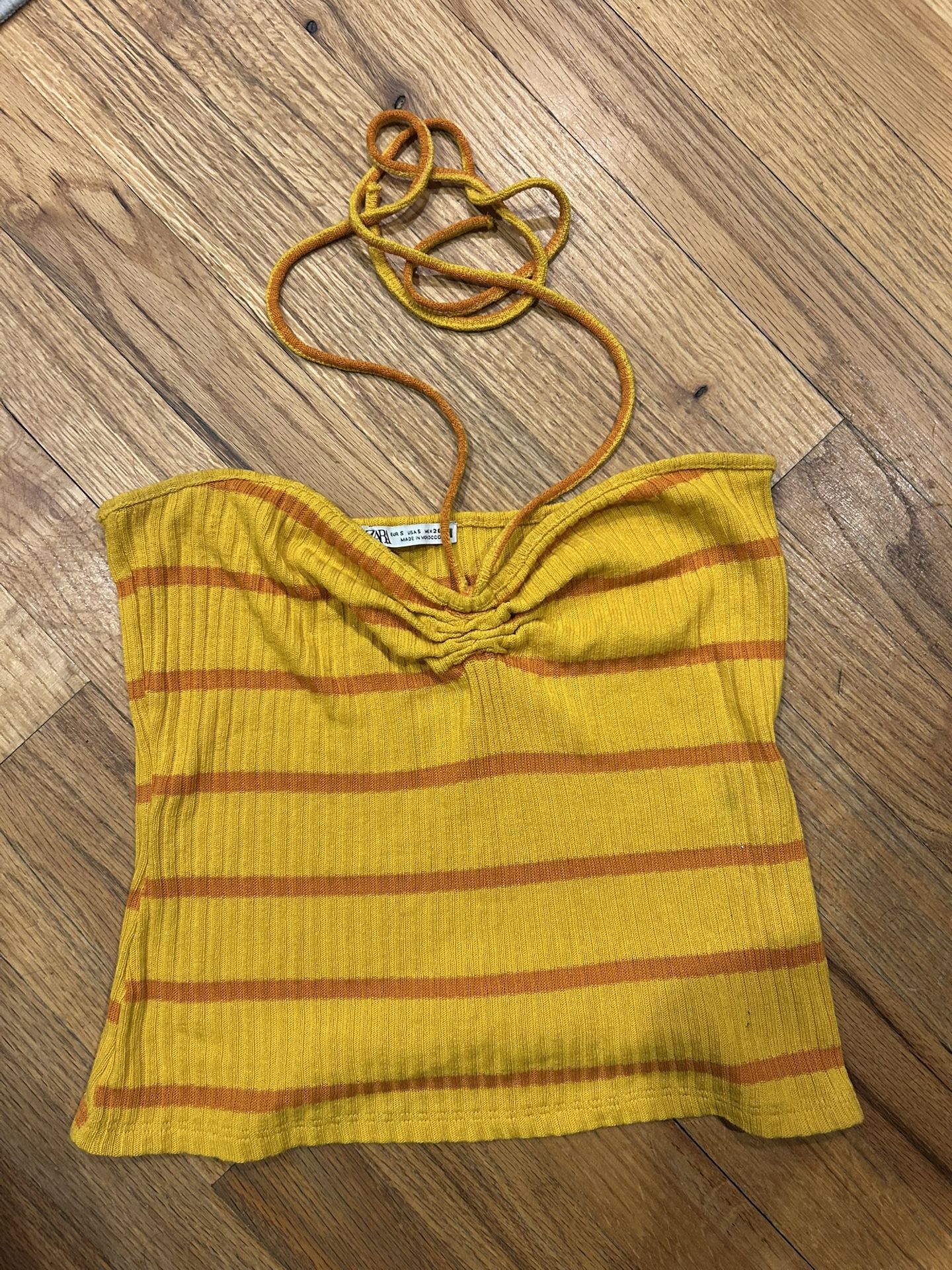 Yellow and orange striped Zara halter top size small