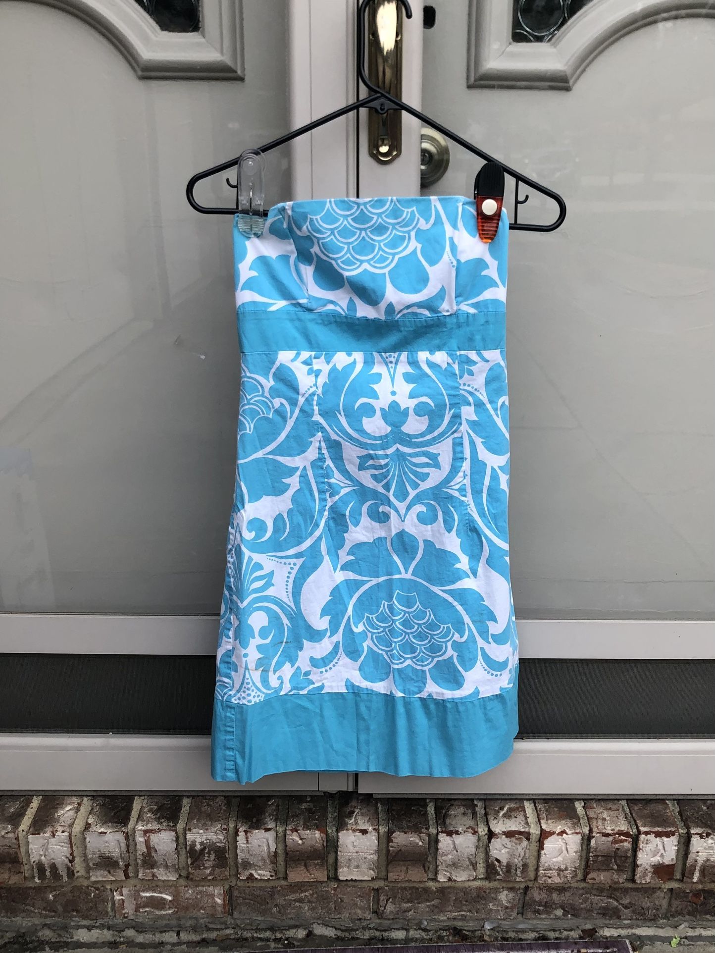 Aqua & White Tropical-Print Strapless Sundress