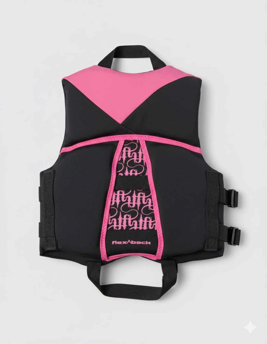 Full Throttle Child Life Jacket – Pink/Black Flex-Back Ski Vest – USCG Approved – 30–50 lbs