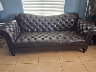 Arhaus Dark Brown Leather Sofa