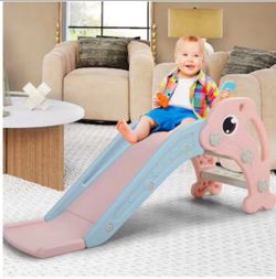 Kids pink slide with basketball hoop indoor / outdoor, new