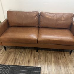 Brown Faux Leather Loveseat - Excellent Condition! 