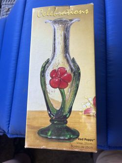 Glass Red Poppy Vase