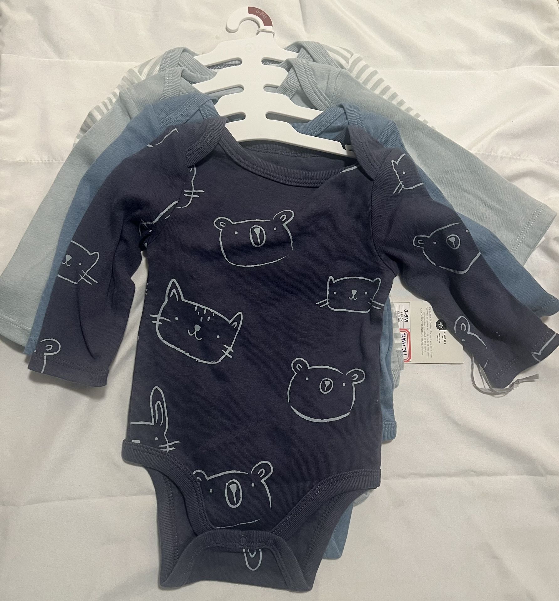 Cloud Island Baby Boys' 4pk Cotton Long Sleeve Bodysuit - Blue