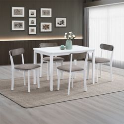 Casual 5 Piece KITCHEN DINING TANLE SET WHITE GREY FINISH 