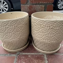 Medium Beige Ceramic Designed Planter Pots