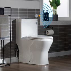 B0500-A Short Compact One Piece Toilet with Soft Closing Seat and Touchless Sensor Flush Kit, Small Toilet, White