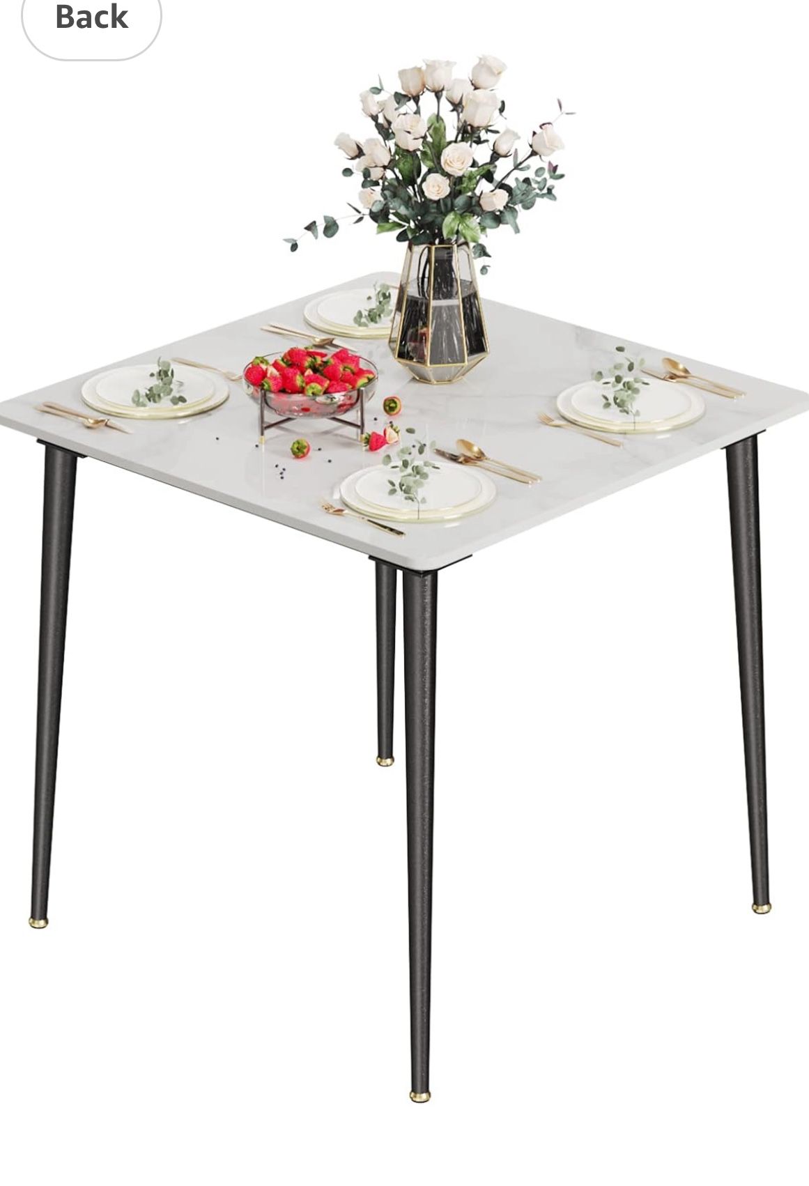 Wisfor Sintered Stone Dining Table: 32 Inch Square White Kitchen Breakfast Table with Black Metal Legs - 30 Inch High Restaurant Table for 4