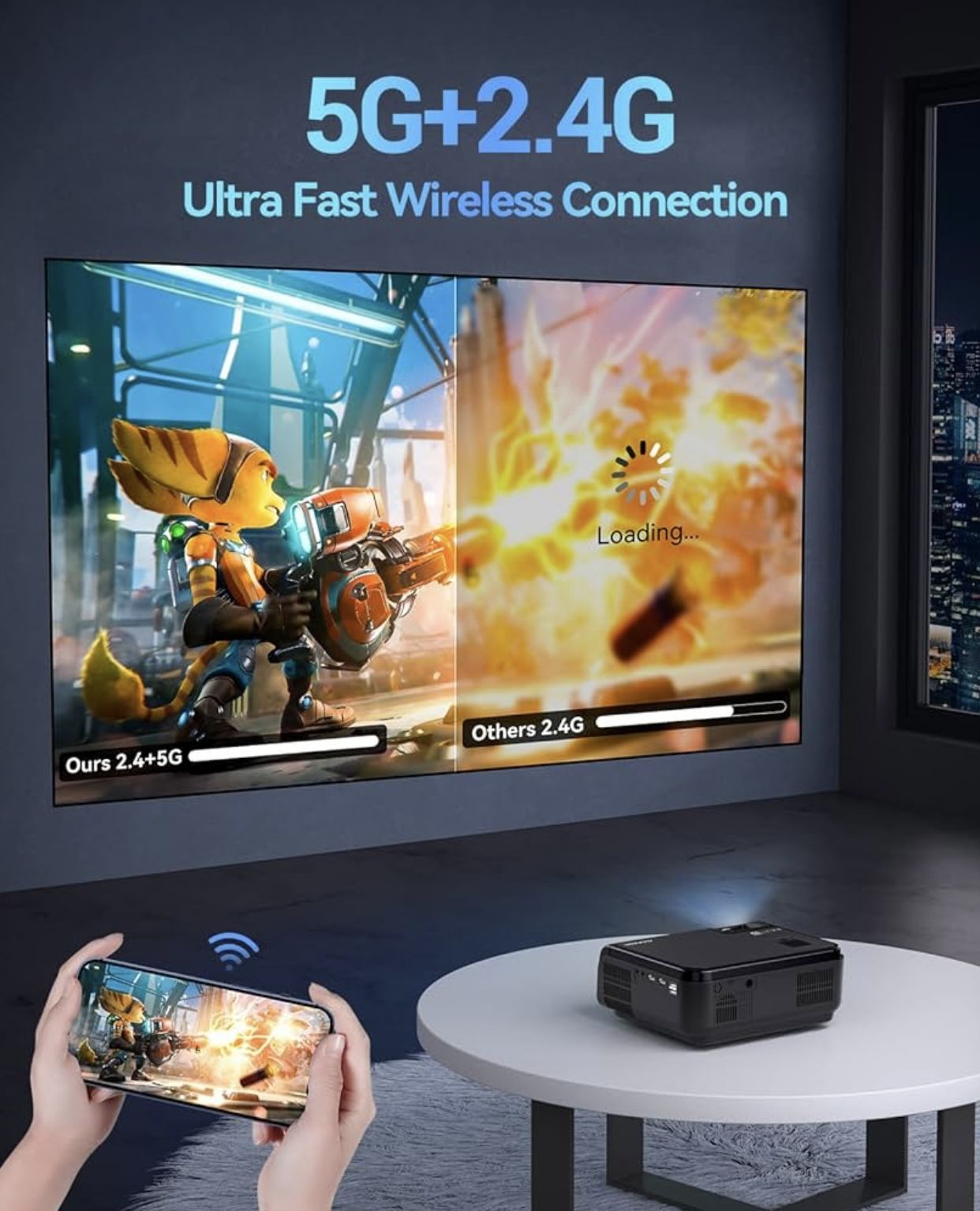 USSUNNY GC333 Movie Projector 1080P 5G WiFi Bluetooth Home Theater Portable 300"