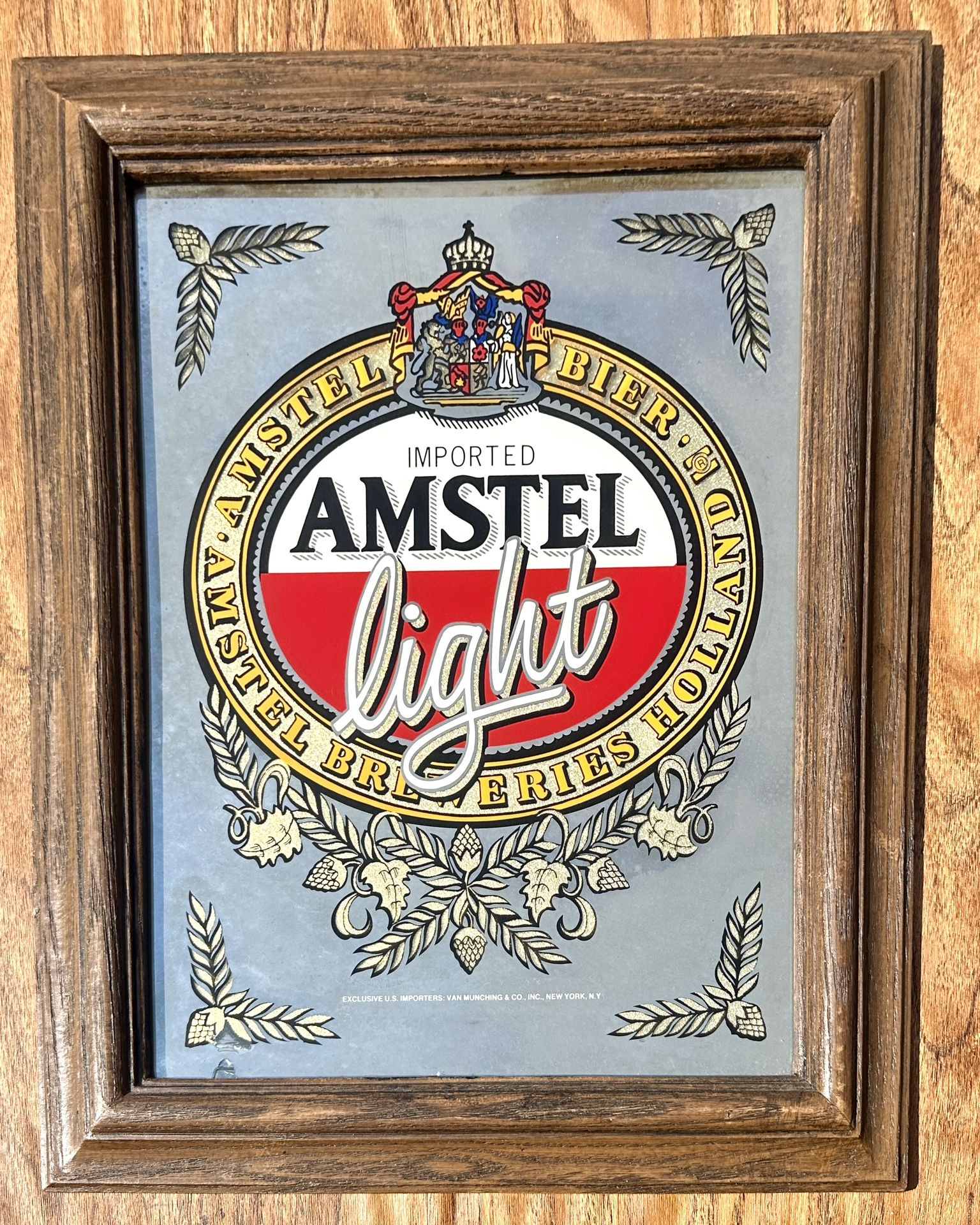 Amstel Light Mirror with Wood Like Frame-Vintage.