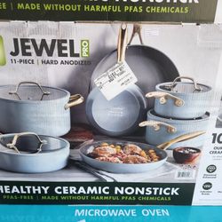 Green Pan Jewel Pro 11 Piece Healthy Ceramic Non-stick Cookware Set In Blue Brand New