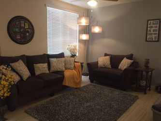 Couch end tables rug lamp