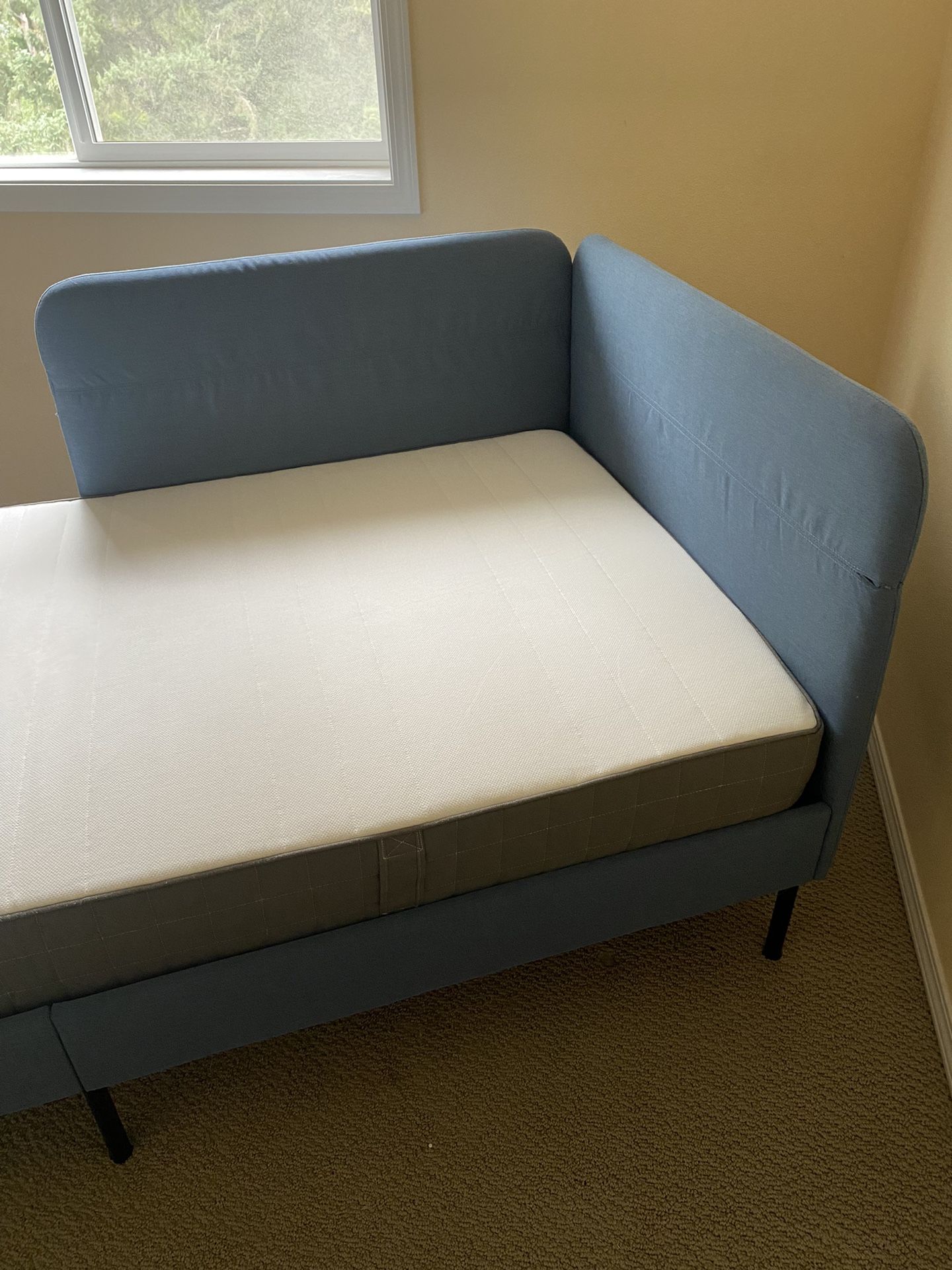 BLÅKULLEN Bed & MORGEDAL Foam mattress, firm/dark gray, Twin