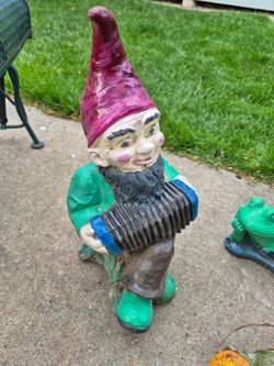 Concrete  Gnoms Garden Decor: Gnom  H 19", Gnom L 17", Each  $ 35