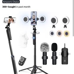 Vlogging Kit for iPhone/Android, 63”Auto Face Tracking Tripod/Kit de vlogging para iPhone/Android, trípode de seguimiento automático de cara de 63"