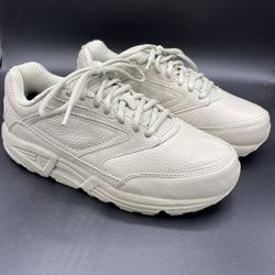 Women's Brooks Addiction Walker Shoes Size 7 2E Beige Leather Lace-Up Sneaker
