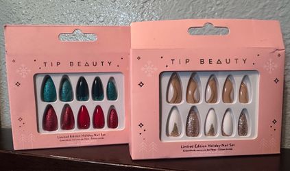 Glue on manicure Red and Green or Tan and White by Tip beauty ,  2 sets and glue per each for $5