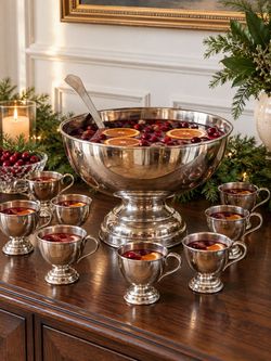 Silver-Played Punch Bowl Set with 10 Cups and Ladle