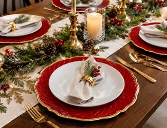 Set of 6 Red Gold Plastic Charger Plates 13" Decorative Holiday Table