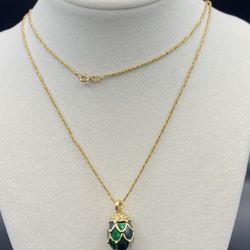 18k MDIS green Enamel Faberge Egg Necklace 30”