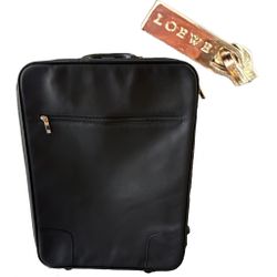 Authentic Loewe Black Leather Anagram Rolling Carry-On Suitcase • Spain