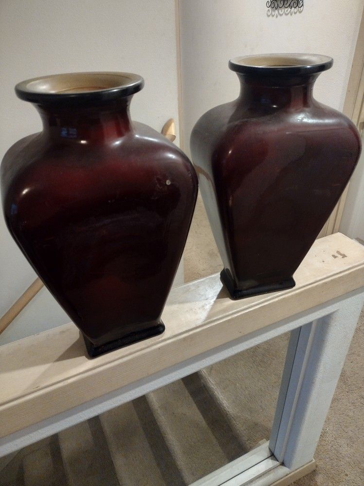 Selling Heavy Large Size Burgundy Vases