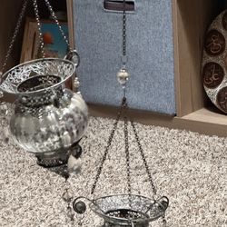 Moroccan Style Ornate Silver Plate Hanging Candle Holder