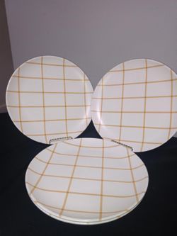 Hearth & Hand with Magnolia 11" Casual Gold Stripe Plaid Dinner Plates Set Of 4