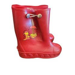 Vintage Winnie the Pooh Rain Boots Galoshes Red Rubber Little Kids 8-9 USA Made 
*Walt Disney Productions* 