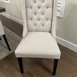 Pair of Modway Baronet Button Tufted Fabric Wingback Dining Chairs 