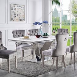 GLAM 7 PIECE DINING TABLE SET CHROME  Comedor Mesa Silas