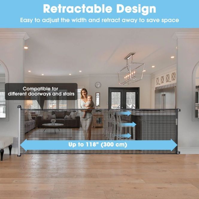 Retractable Dog Gate for Stairs 118x39 Inch - Fall Season Sale