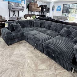 Brand New Super Plush Pullout Corduroy Sectional Set 